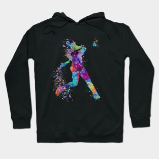 Baseball Boy Batter Softball Player Watercolor Silhouette Hoodie